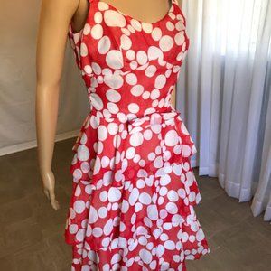 Vintage 1965 3-Tier Red Polka Dot Dress Cotton Sm
